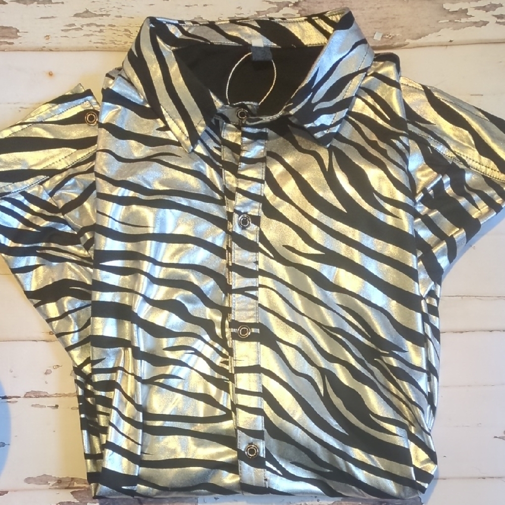 Disco Chic Metallic Zebra Print Button Down Shirt